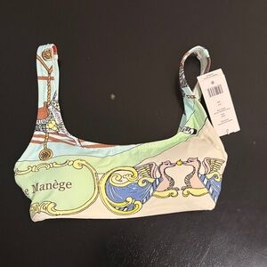 Tory Burch Blue and Cream Graphic Sports Bra